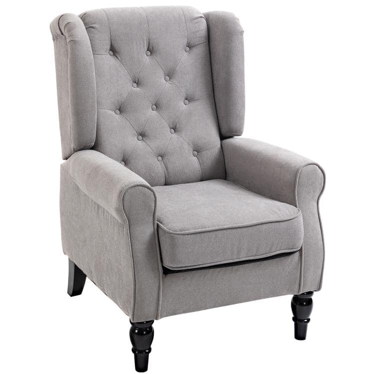 PULUZ - Mid-Century Modern Accent Chair, High Wingback Reading Chair, Button-Tufted Upholstered Fabric Armchair with Retro Wood - Gray