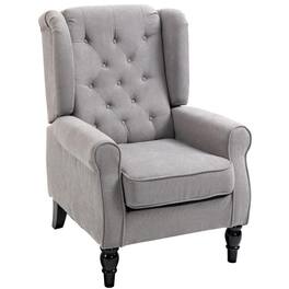 PULUZ - Mid-Century Modern Accent Chair, High Wingback Reading Chair, Button-Tufted Upholstered Fabric Armchair with Retro Wood - Gray