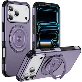 UUCOVER - Magnetic Case for iPhone 17 Pro,Shockproof TPU+PC Case Rind Holder Stand Case Compatible with MagSafe Cover - Light Purple