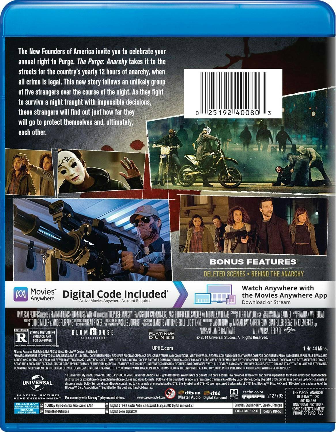 Back. The Purge: Anarchy (Digital) [Blu-ray].