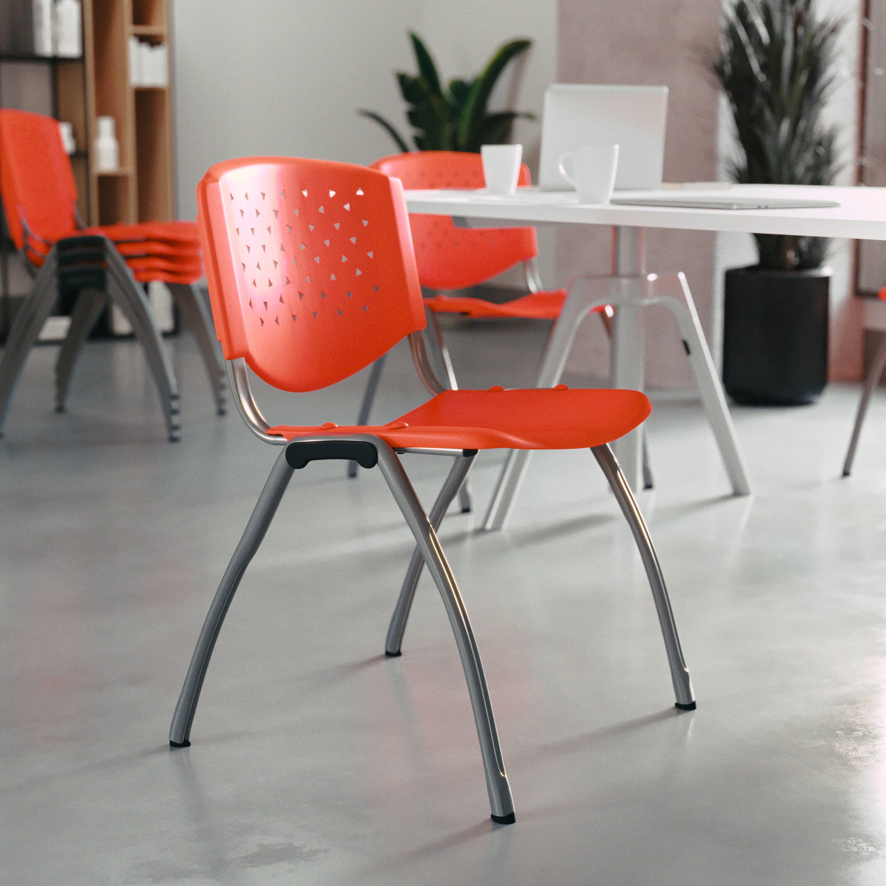 Alt View 1. Flash Furniture - HERCULES Series 880 lb. Capacity Orange Plastic Stack Chair with Titanium Gray Powder Coated Frame - Orange.