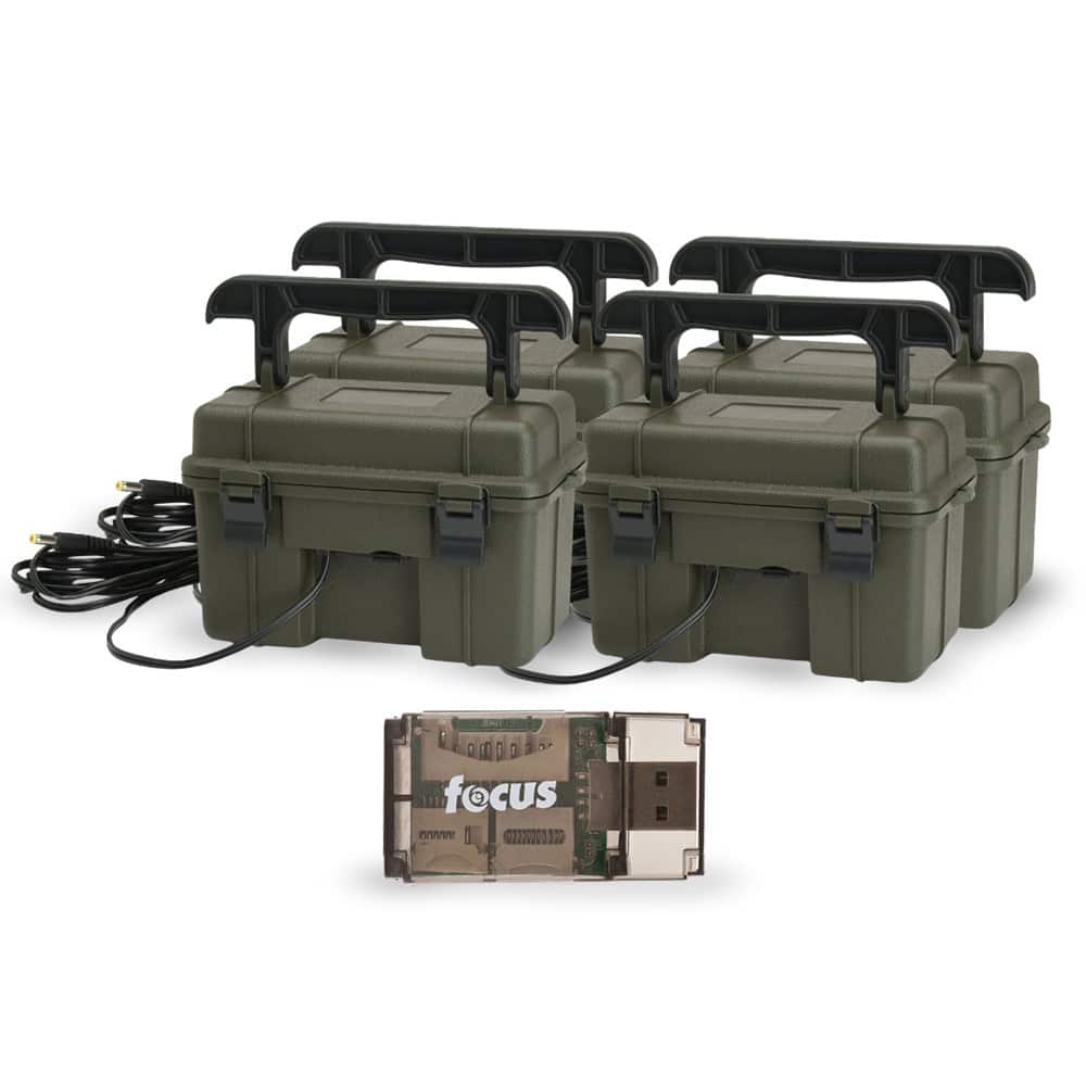 Stealth Cam - 12V Weatherproof Battery Box (4-Pack, Dark Green) Bundle