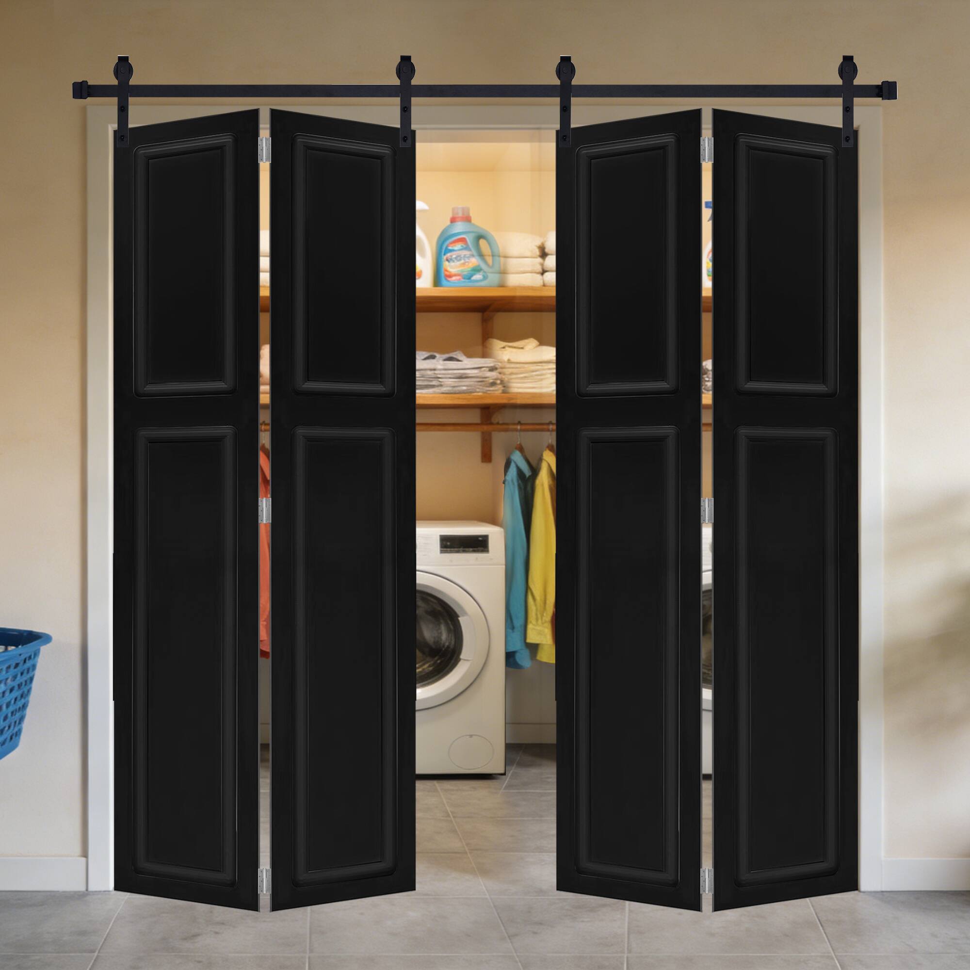 Alt View 3. Boyel Living - Black Interior Barn Door 72-in L x 0.75-in W x 96-in H with Matching Installation Hardware - Black.