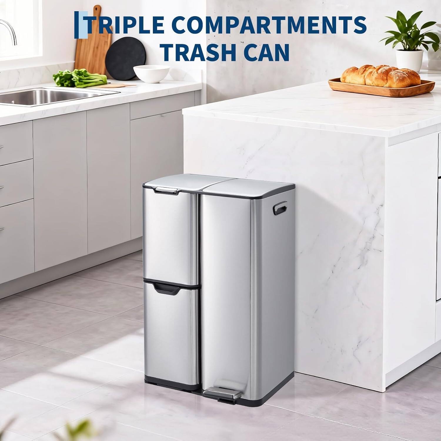 TRIPLE COMPARTMENTS TRASH CAN