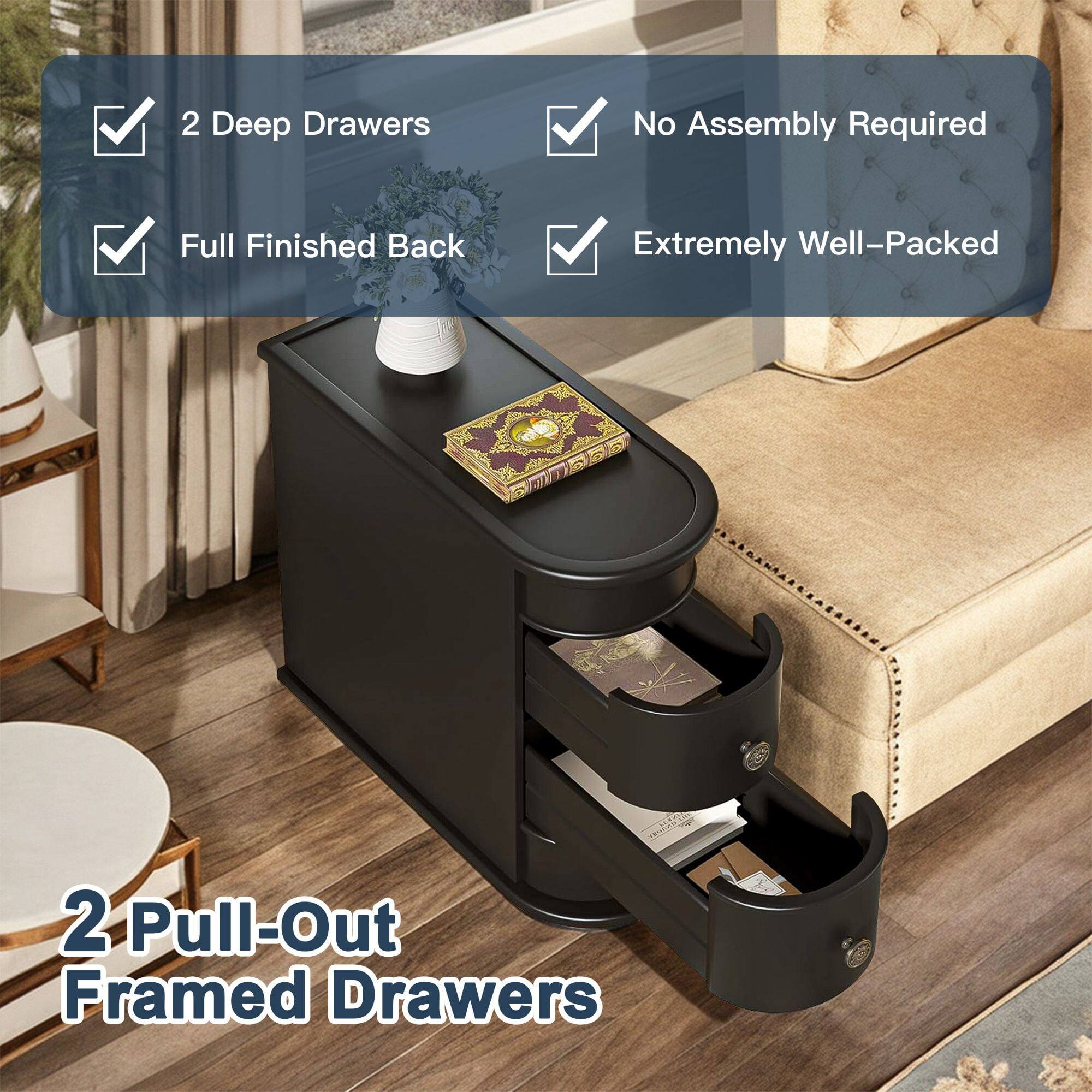 2 Deep Drawers, No Assembly Required, Full Finished Back, Extremely Well-Packed, 2 Pull-Out Framed Drawers