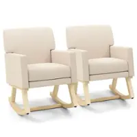 Set of 2 Costway Upholstered Rocking Chair with Widened Backrest Machine-washable Seat Cushion Cover - Beige - Front_Zoom
