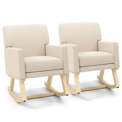 Front. Costway - Set of 2 Upholstered Rocking Chair with Widened Backrest Machine-washable Seat Cushion Cover - Beige.