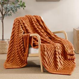 Alchemy Casas - Throw Blanket For Couch Bed Sofa sm Super Soft Lightweight With Stripe 3d Ribbed Jacquard Plush Fuzzy Cozy - Burnt Orange 60"x80"