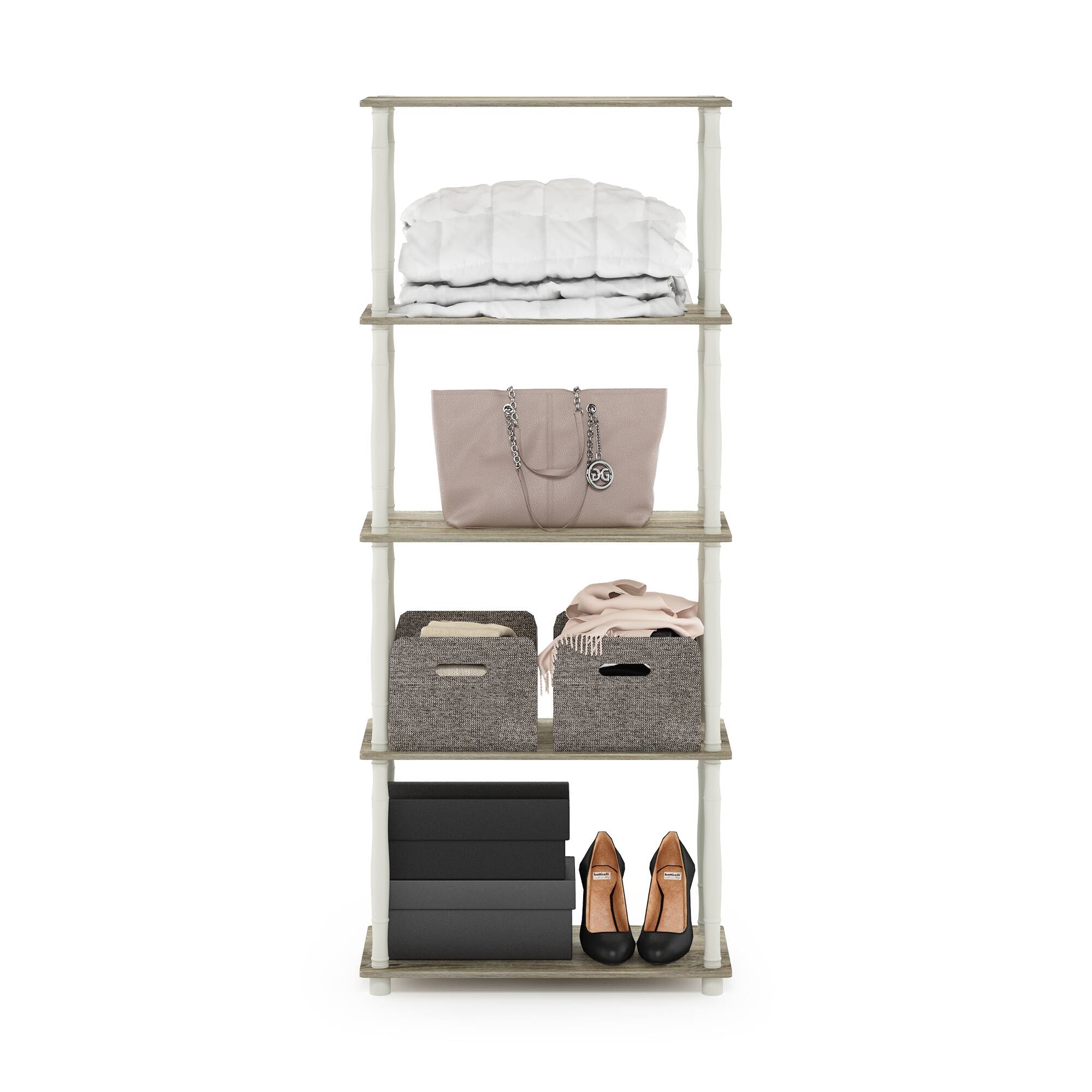 Alt View 4. Furinno - Turn-N-Tube 5-Tier Multipurpose Shelf Display Rack with Classic Tubes, Sonoma Oak/White - Sonoma Oak/White.