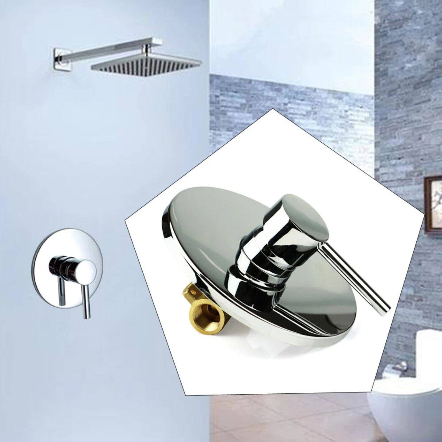 Alt View 5. Home Collection - Brass Shower Control Valve – Wall Mounted 1/2" Shower Mixer Faucet - Chrome.