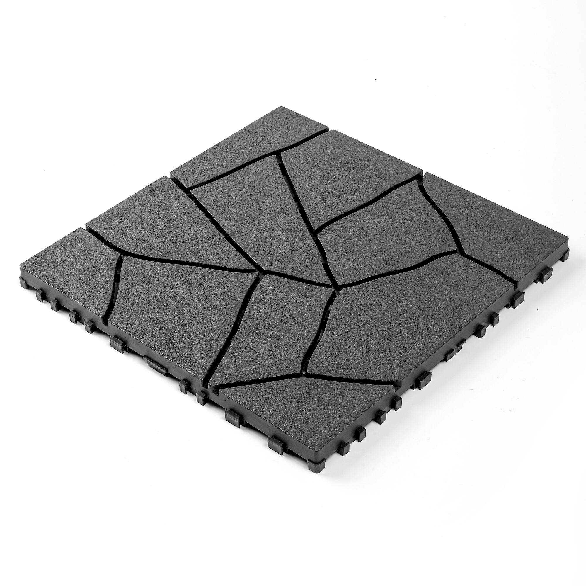 Front. APRILSOUL - 44pcs 12in Stone Style Interlocking Deck Tiles Indoor Outdoor Dark Gray - GRAY.
