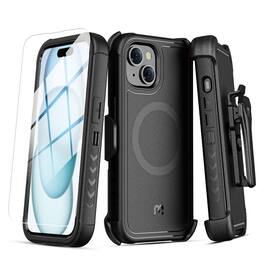 Mybat Pro - Maverick Series MagSafe Case with Holster and Tempered Glass for Apple iPhone 15 (6.1) - Black