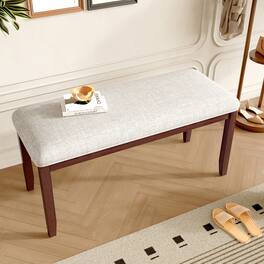 Ropilly - Upholstered Entryway Bench Mid-Century Modern End of Bed Bench with Solid Wood Legs - Beige