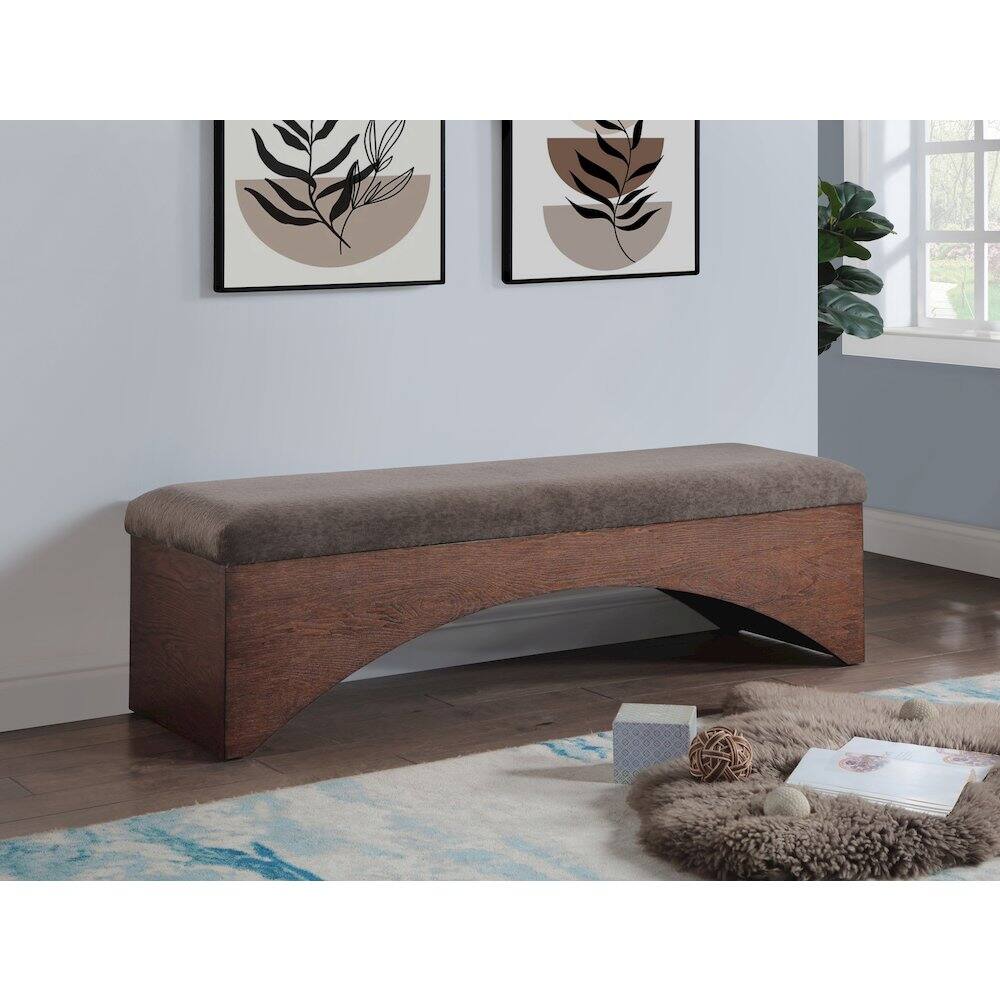 Alt View 1. Meridian Furniture - Lawson Brown Velour Fur Fabric Bench - Brown.