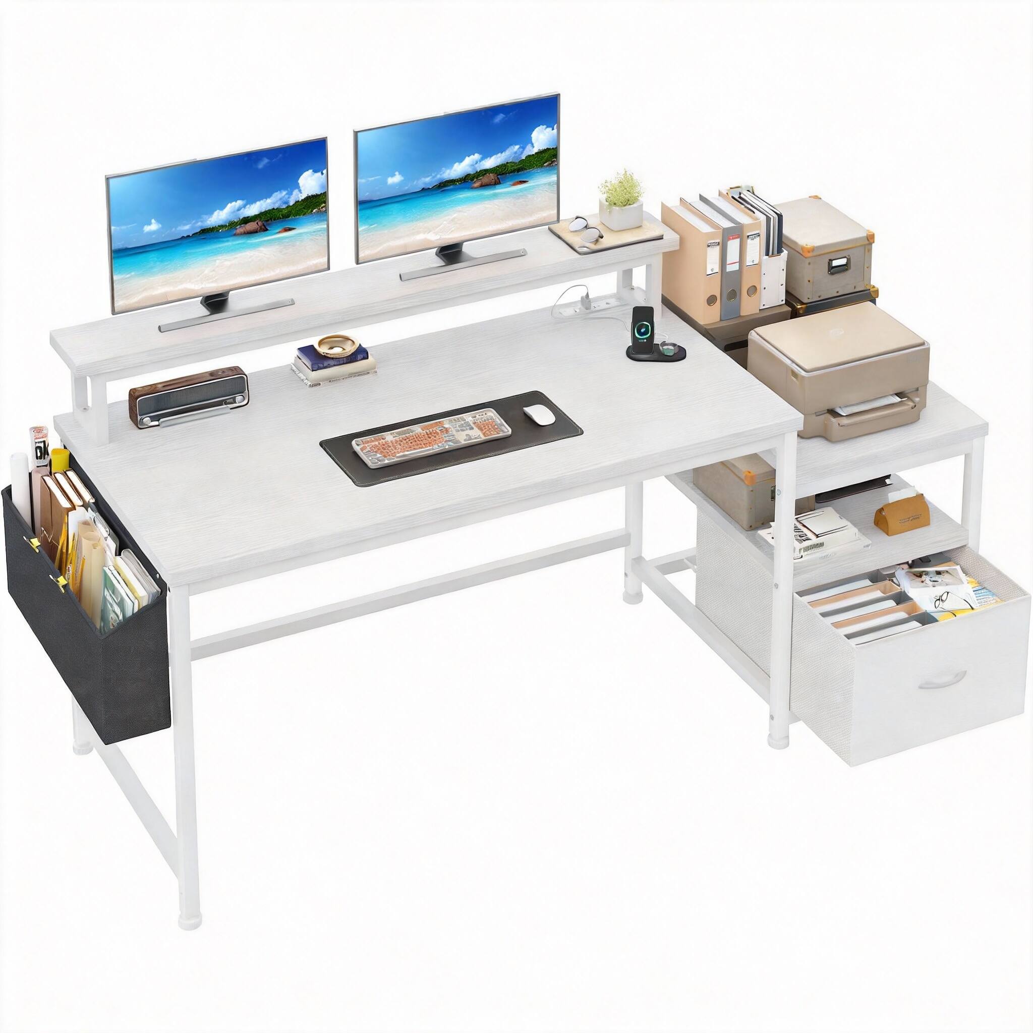 White 57" 1 Drawer 2 Shelves