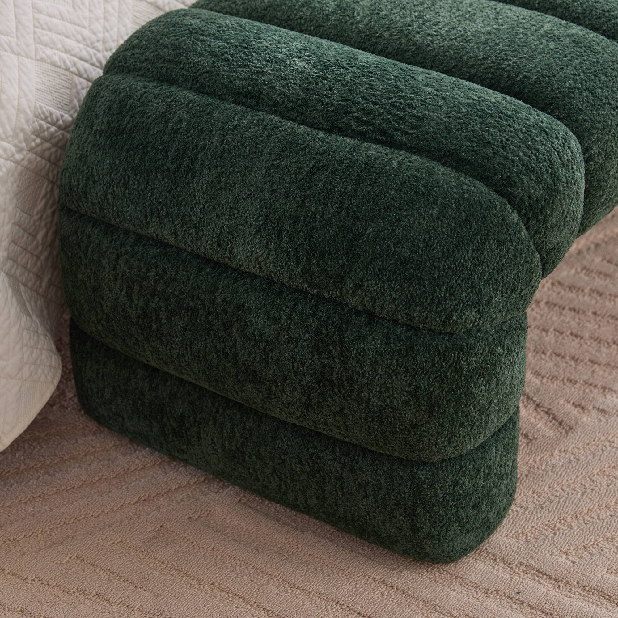 Alt View 1. GOODSILO - Modern Upholstered Armless Bed Bench with Channel Tufted Design, Multi-Functional Chenille Ottoman Foot Stool - Green.