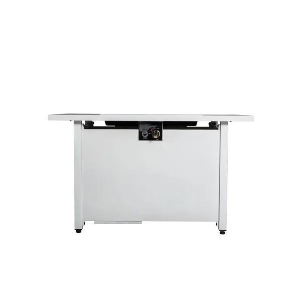 Left. APRILSOUL - 43 Inch Rectangular Fire Pit with Smoked Glass and Metal Frame.