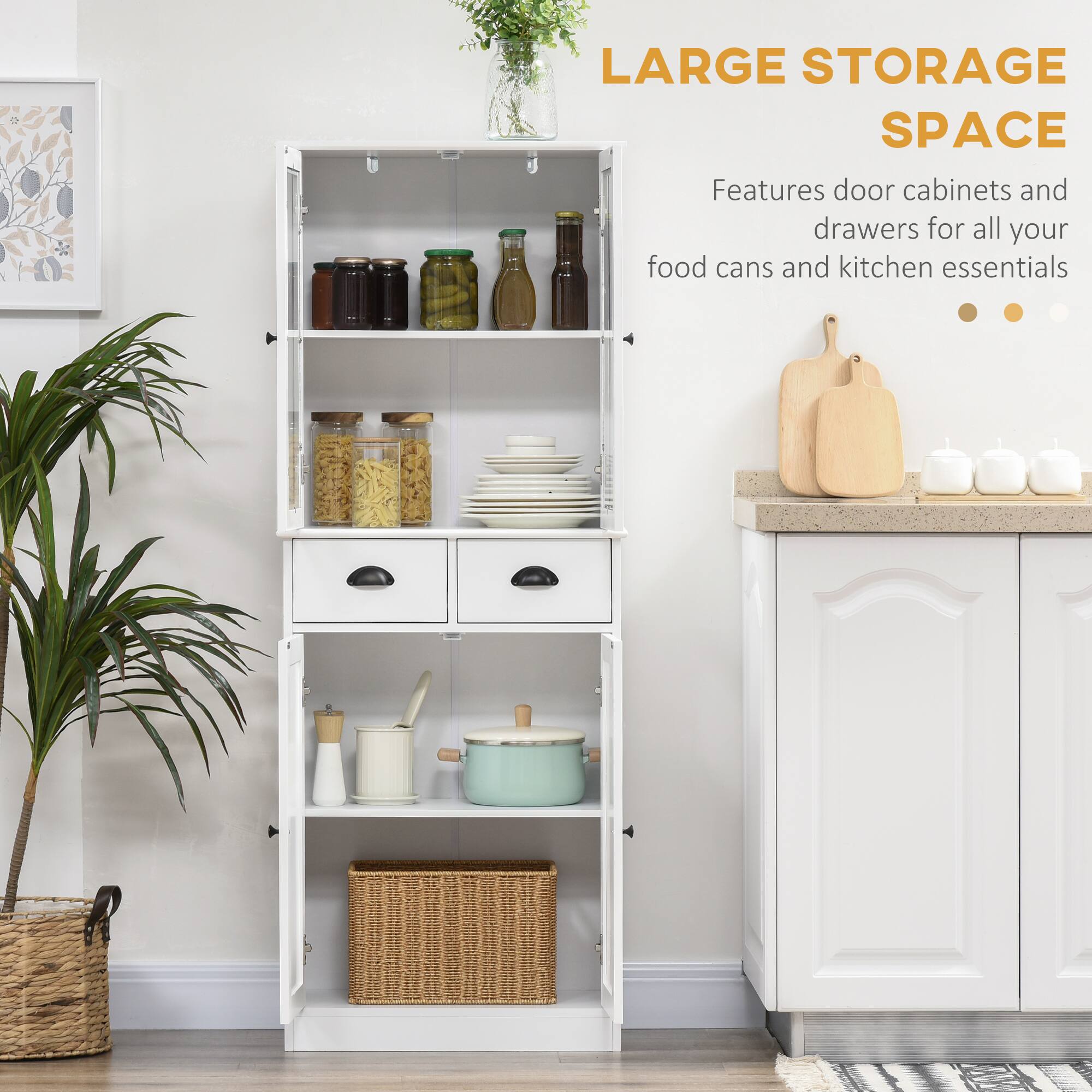 LARGE STORAGE SPACE
Features door cabinets and drawers for all your food cans and kitchen essentials