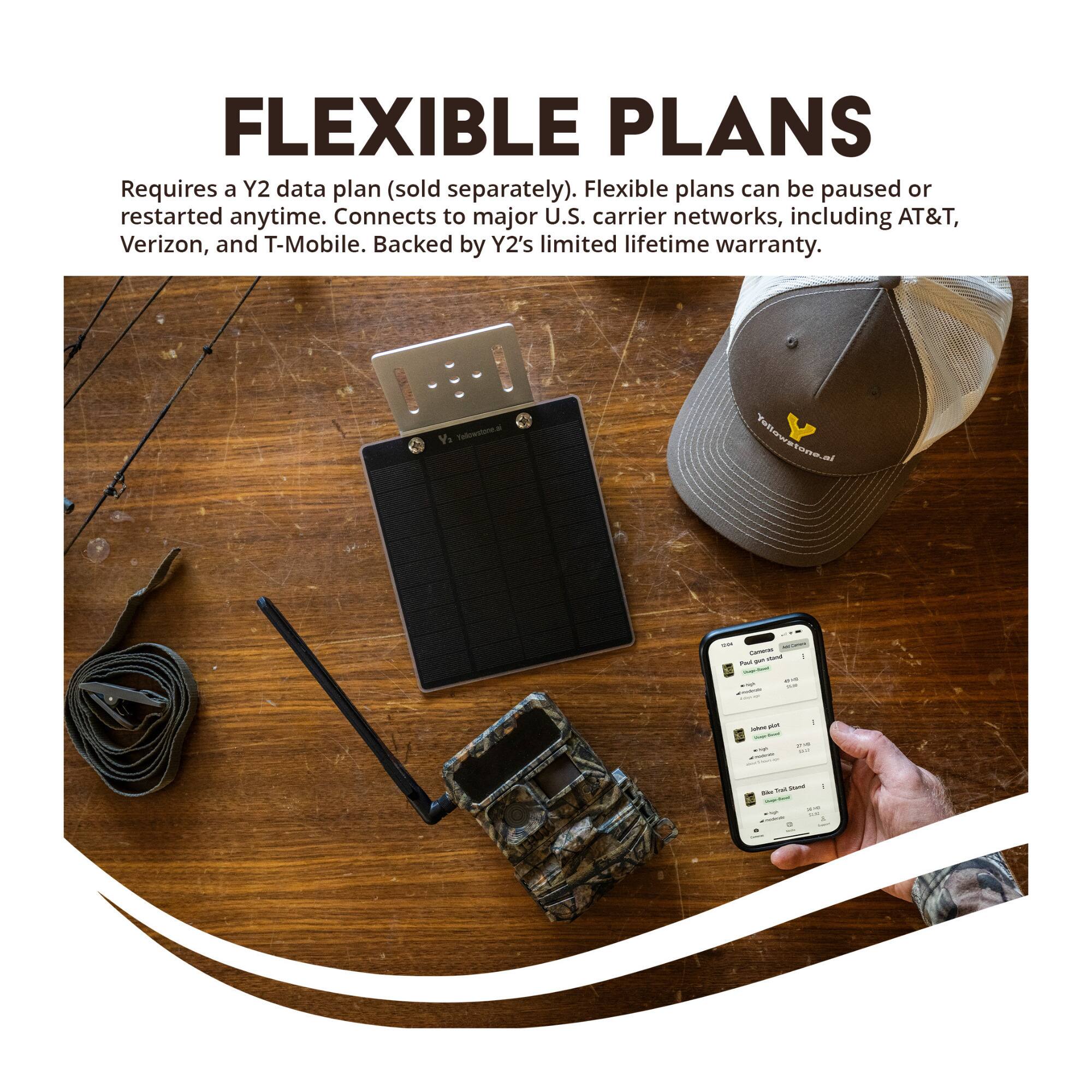 FLEXIBLE PLANS

Requires a Y2 data plan (sold separately). Flexible plans can be paused or restarted anytime. Connects to major U.S. carrier networks, including AT&T, Verizon, and T-Mobile. Backed by Y2's limited lifetime warranty.