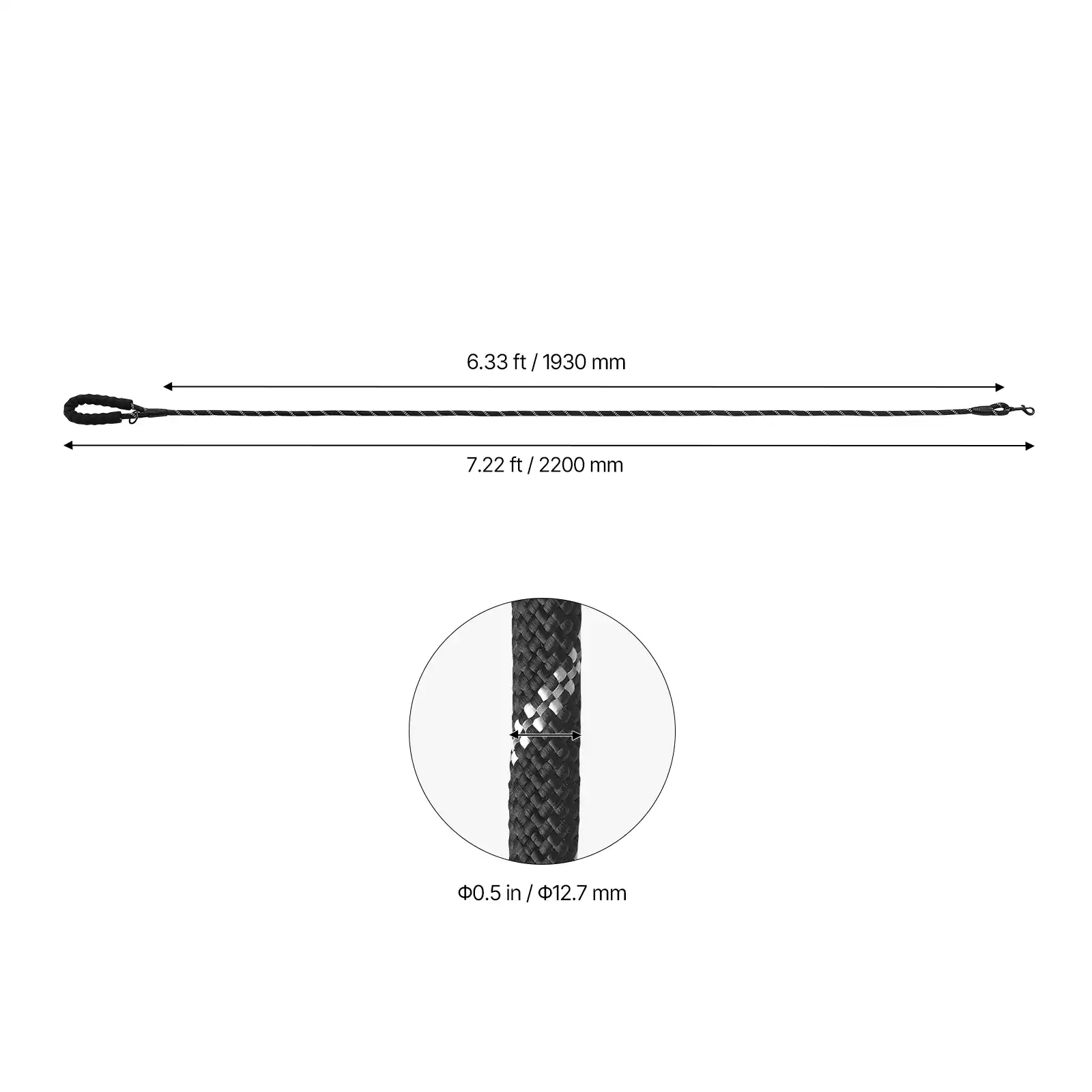 6.33 ft / 1930 mm  
7.22 ft / 2200 mm  
Ø0.5 in / Ø12.7 mm