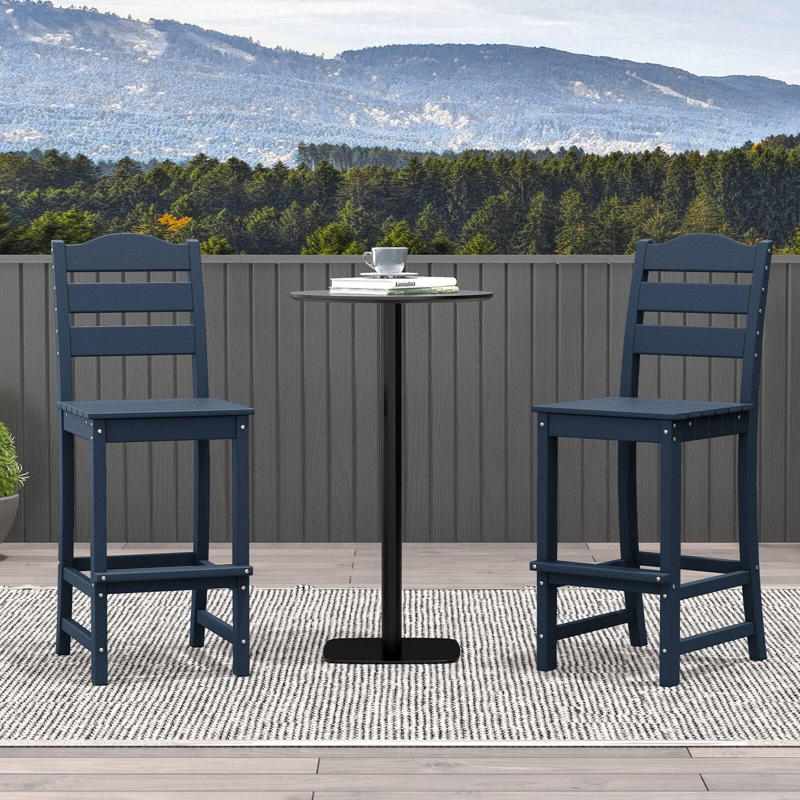 Alt View 3. Costway - Costway Outdoor HDPE Bar Stool Patio Tall Chair Backrest Footrest All Weather Navy - Navy.