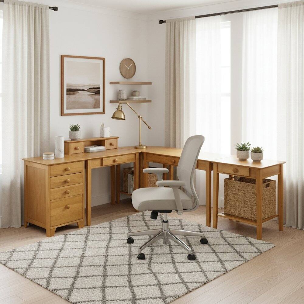 Back. FurniFact - Honey finish computer workstation set - transitional design - Honey.