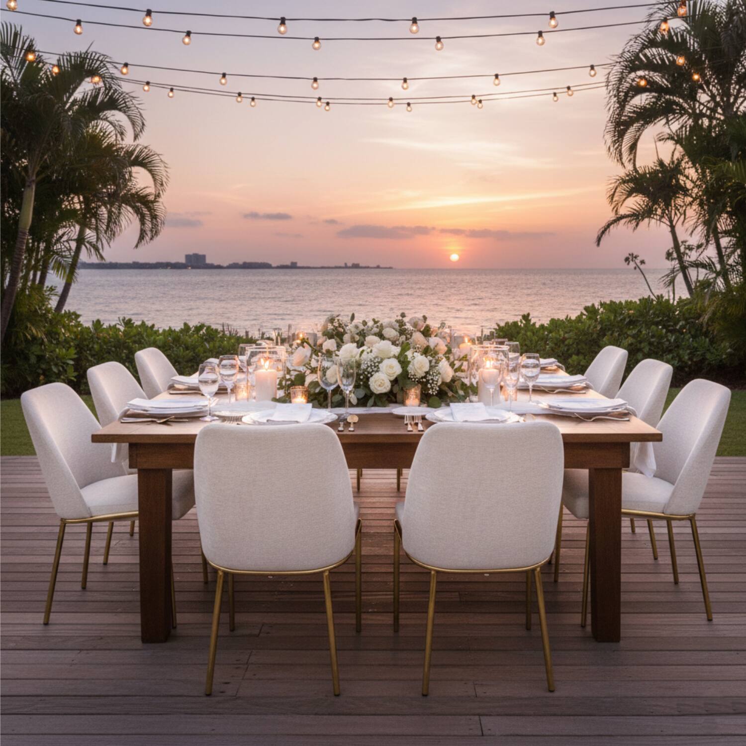 Left. LeisureMod - Lumen Modern Upholstered Dining Chair with Curved Back & Gold Steel Legs - Accent Side Chair - White Boucle.