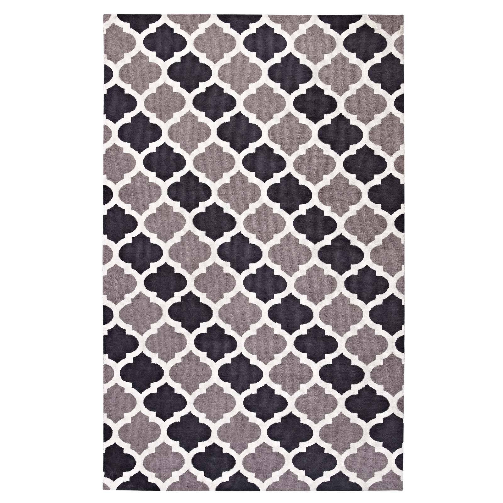 Angle. Modway - Lida Moroccan Trellis Area Rug - Charcoal and Black.