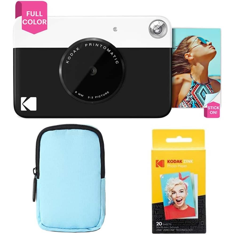 Kodak - Printomatic Instant Print Camera Starter Bundle with Soft Case & Zink 20 Pack Photo Paper - Black