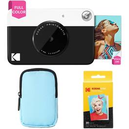 Kodak - Printomatic Instant Print Camera Starter Bundle with Soft Case & Zink 20 Pack Photo Paper - Black
