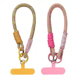 Unique Bargains - 2pcs Universal Phone Wrist Lanyard Hand Strap Anti Theft Strap with Pads - Colored Rose/Yellow