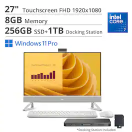 Dell - 27" FHD Touch All-in-One Desktop,Intel Core 7 150U,8GB DDR5,256GB SSD+1TB Dock Set,GeForce MX570A,Win 11 Pro - White