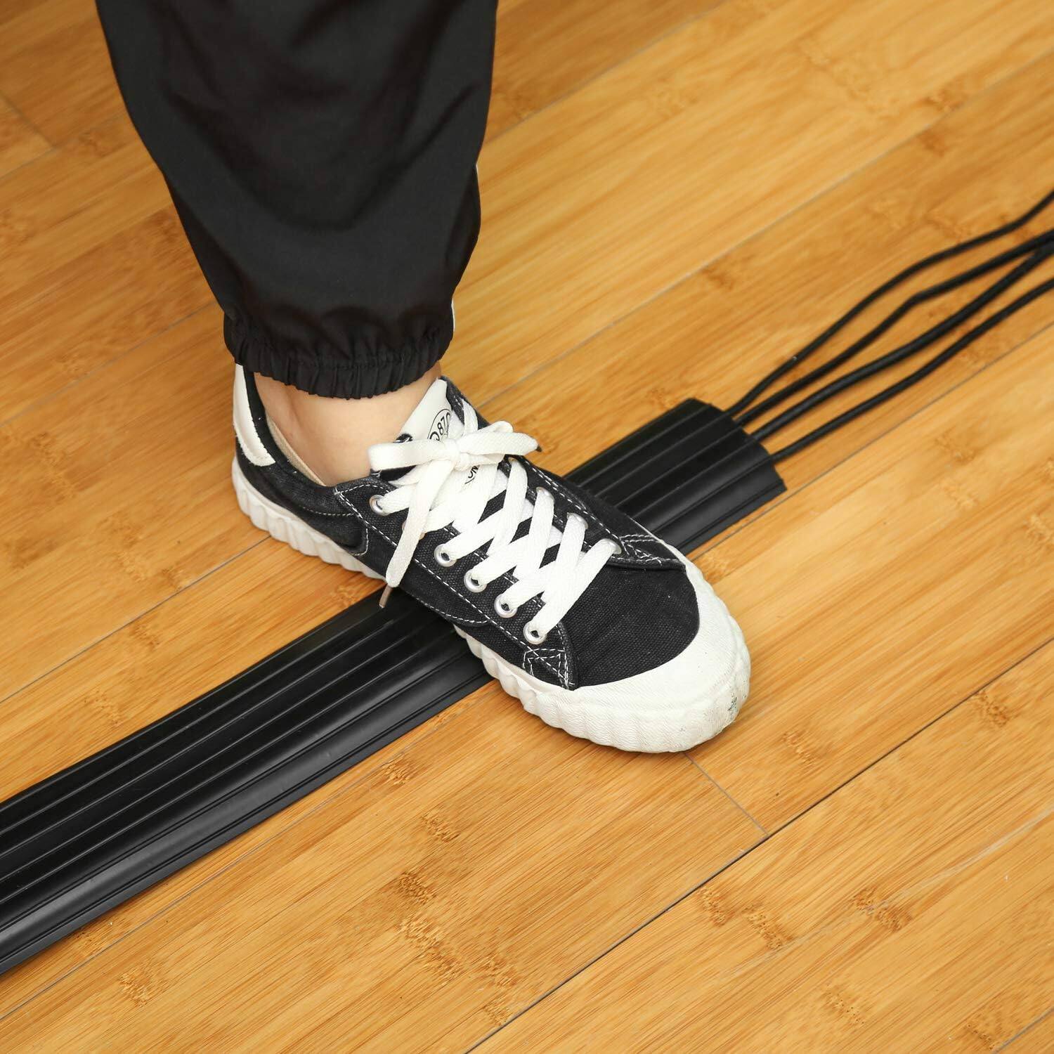 Alt View 7. AGPtek - 6.5 Ft Floor Cord Protector 3 Channels Floor Cord Cover - Black - Small.