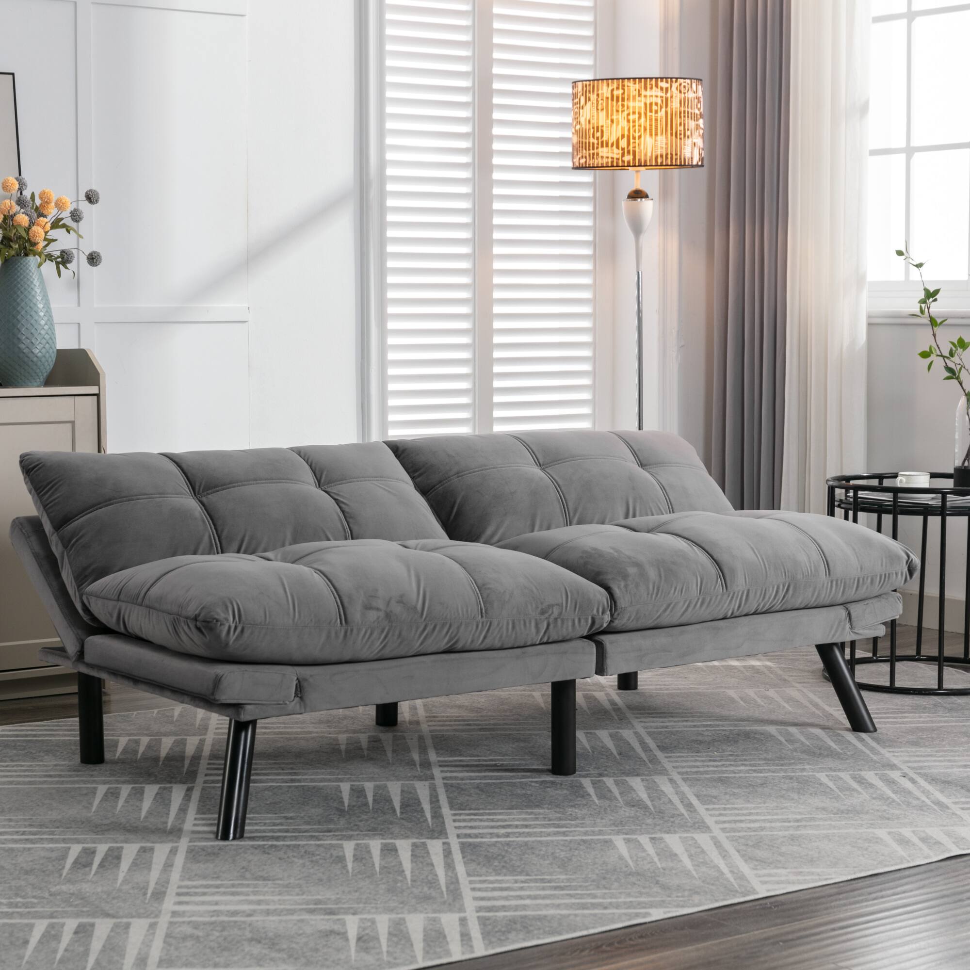 Alt View 5. GOODSILO - Convertible Folding Sofa Bed with Adjustable Armrests and Backrest for Small Spaces - Light Grey.