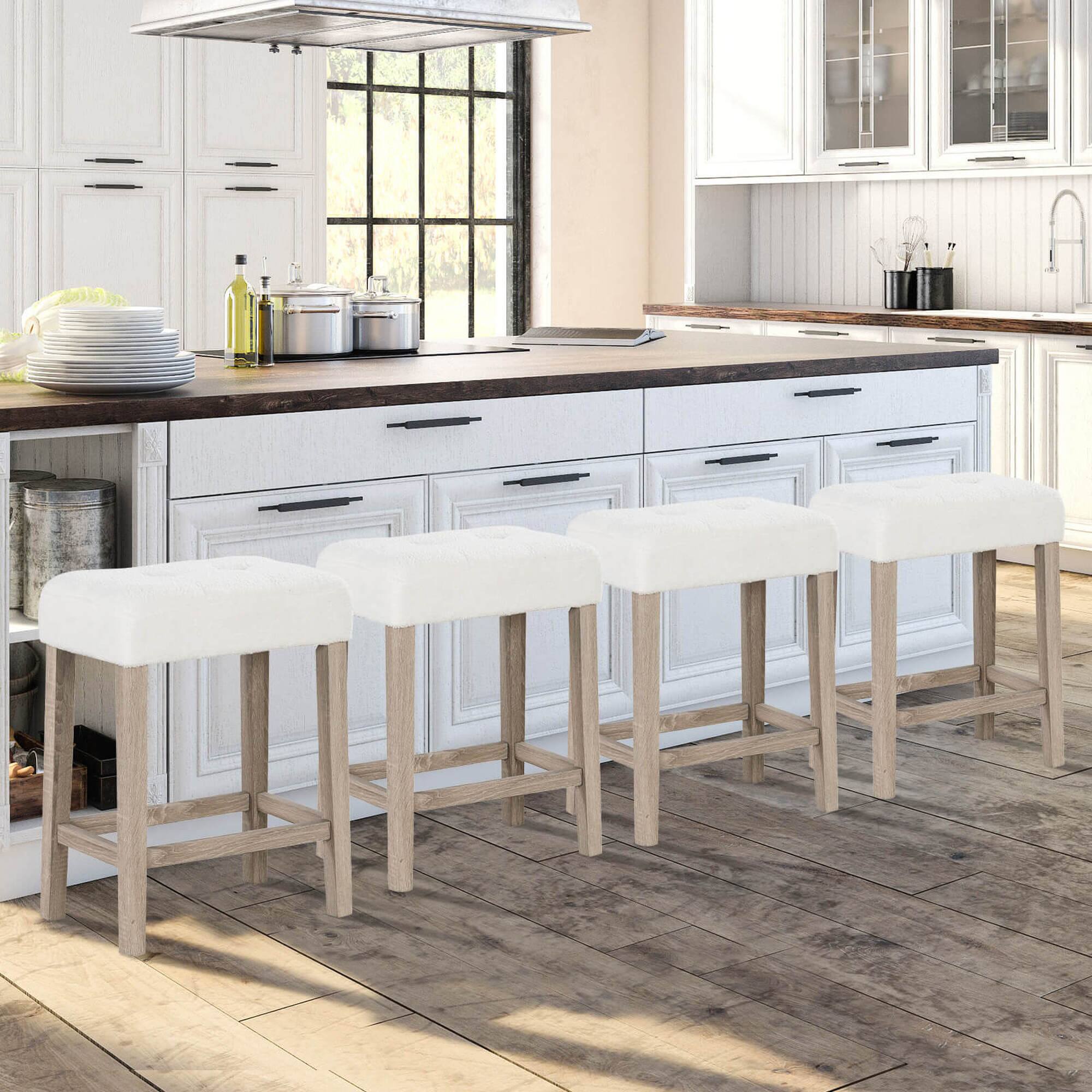 Alt View 1. Costway - Counter Height Bar Stools Set of 4 with Rubber Wood Legs Footrest Modern for Home - White.