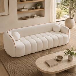 Anysun - 98.4" Modern Compressed Sofa – Cloud Couch 3-Seater Corduroy Channel Tufted Couch with 2 Pillows, No Assembly Required - White