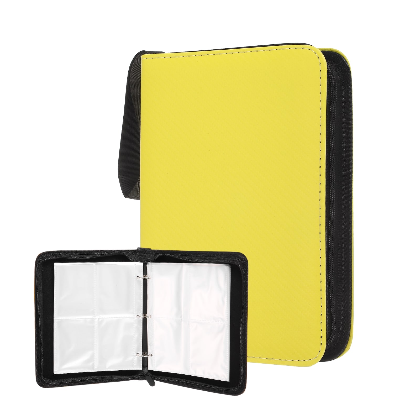 Unique Bargains - 4 Pocket Trading Card Binder, Holds 400 Top Loaders Light-Textured PU Cover with Zipper for TCG Game - Yellow