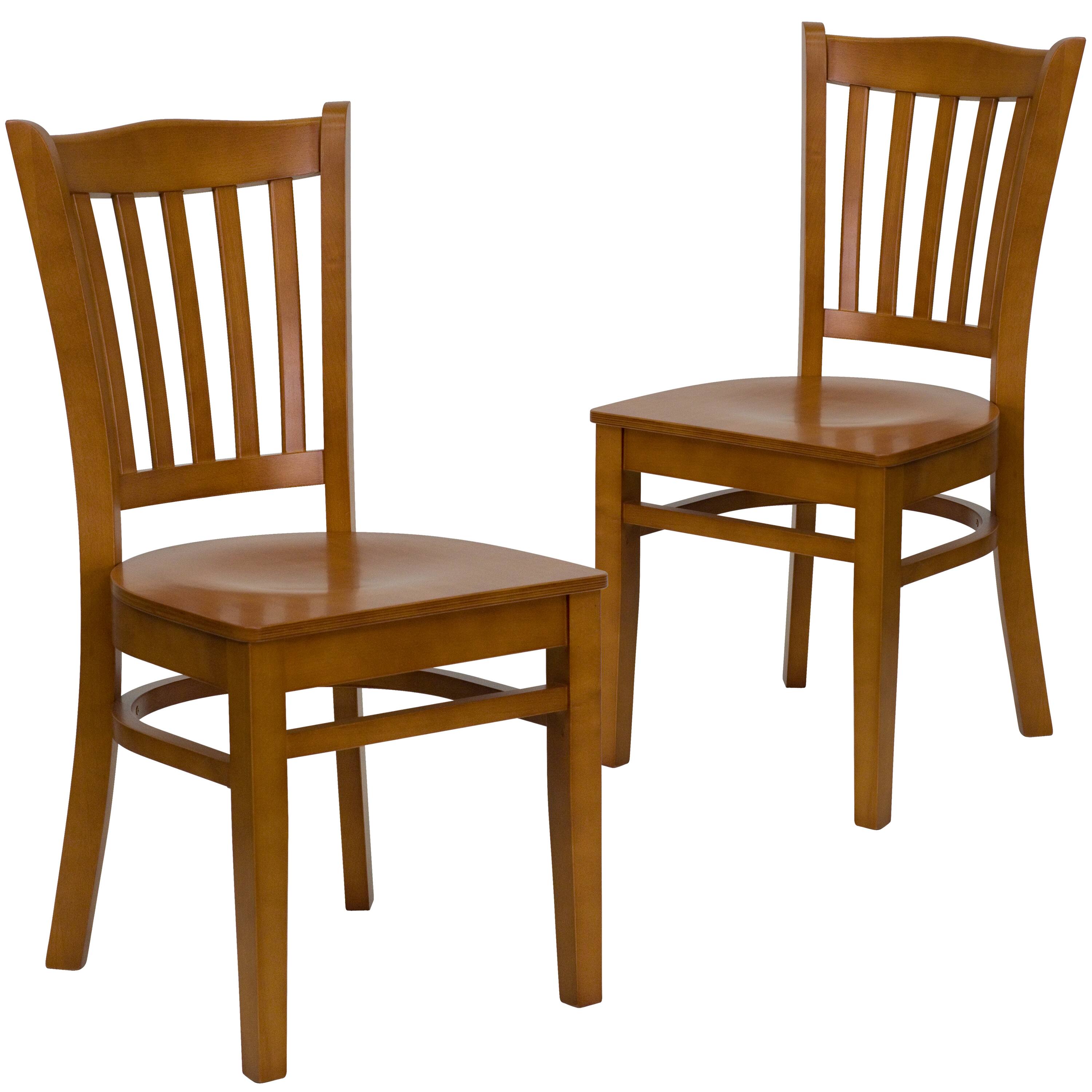 Front. Emma + Oliver - 2 Pack Vertical Slat Back Wooden Restaurant Chair - Cherry Wood Seat/Cherry Wood Frame.