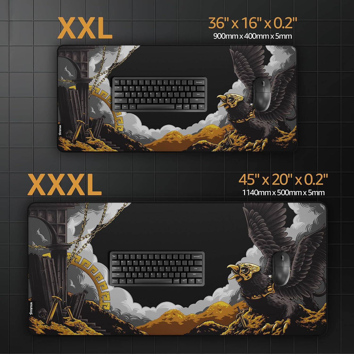 XXL 36" X 16" X 0.2" 900mm x 400mm x 5mm  
XXXL 45" X 20" X 0.2" 1140mm x 500mm x 5mm