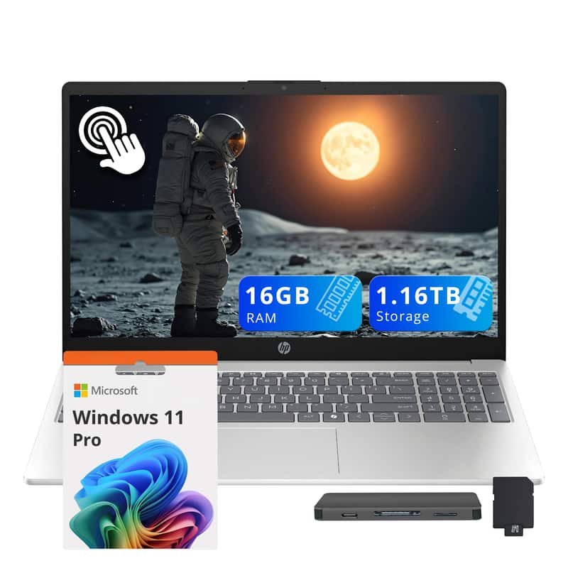 HP - 15.6" FHD Touchscreen Laptop,Intel i5-1334U,16GB RAM,1TB SSD+160GB Dock Station,Copilot AI,Win 11 Pro - Silver