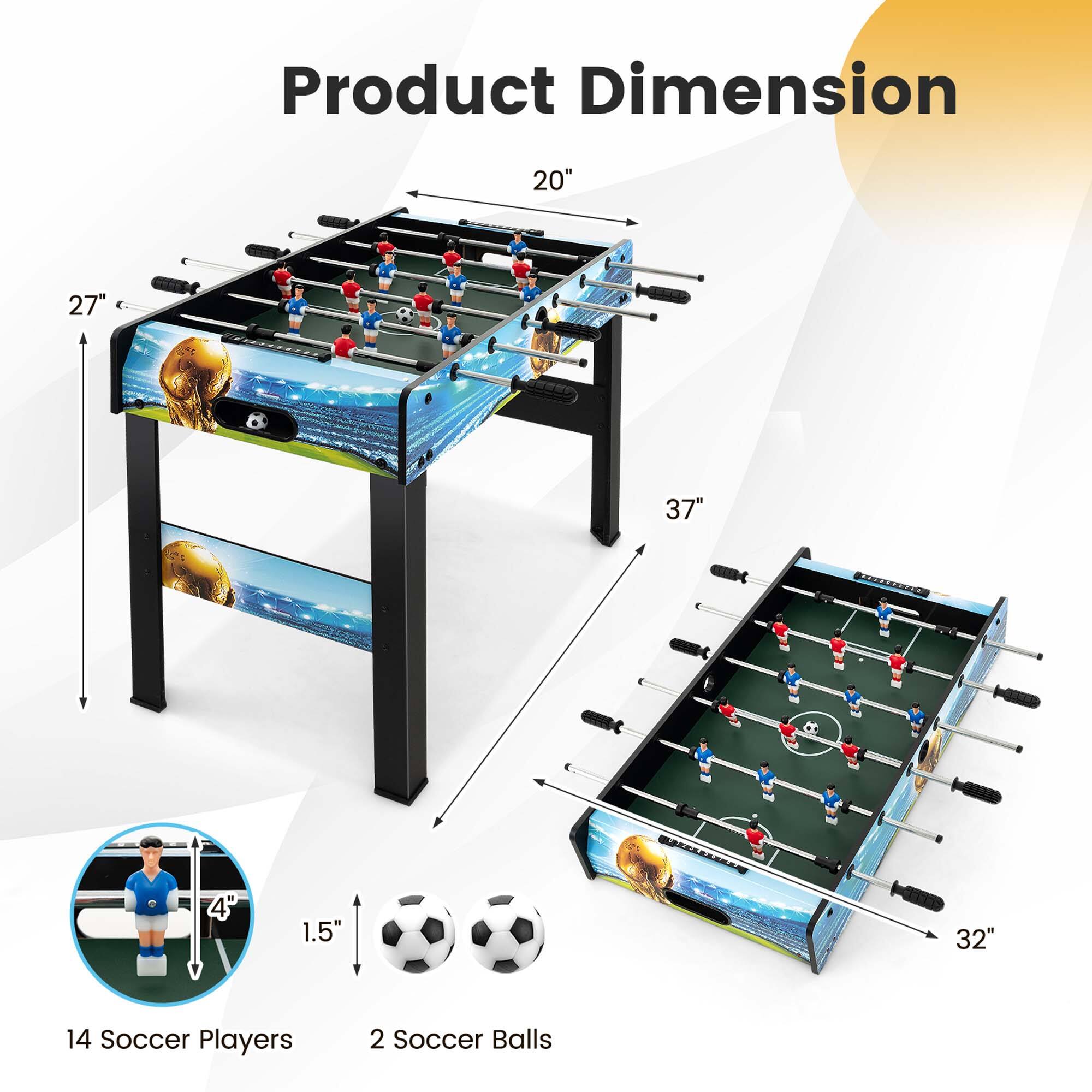 Product Dimension: 20" x 27" x 37" - 7 4 1.5" x 32" x 14 Soccer Players x 2 Soccer Balls