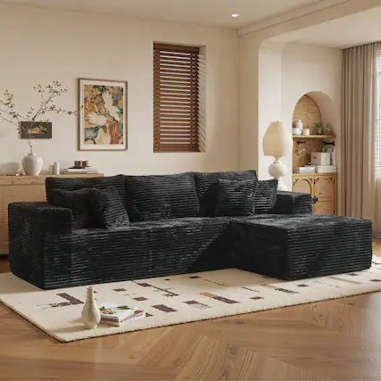 Front. Ovios - 108" Plush Modular Sectional Sofa, L Shaped Couch with Chaise Lounge - Black(Right Facing).