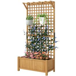 Outsunny - Wood Planter with Trellis for Vine Climbing, Raised Garden Bed, Privacy Screen for Backyard - Yellow