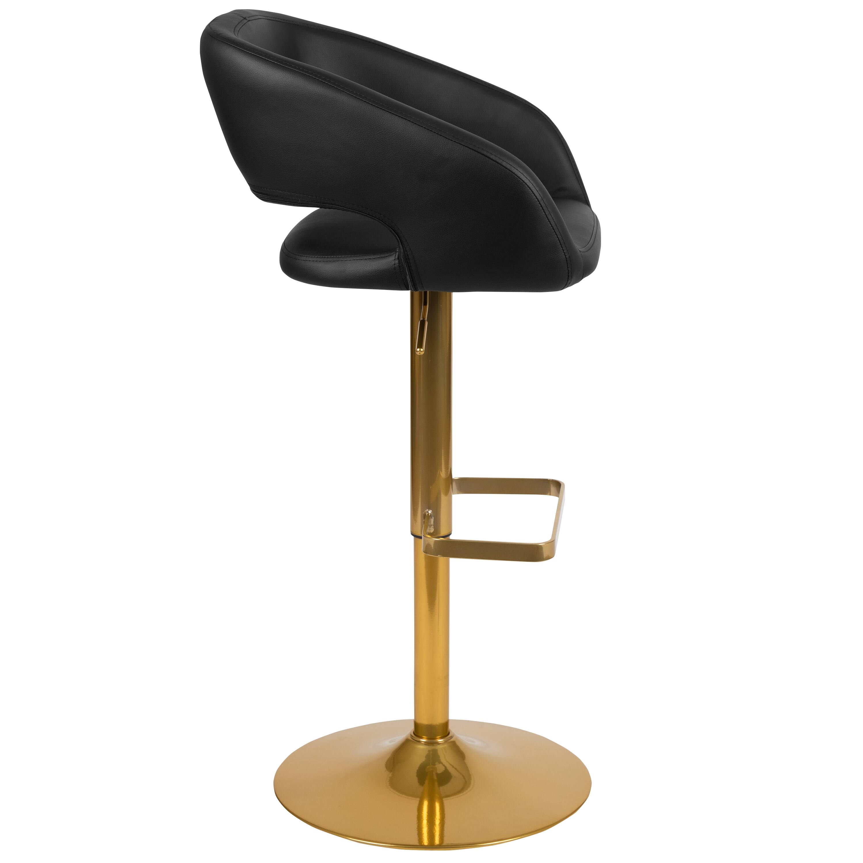 Alt View 7. Emma + Oliver - Modern Vinyl Adjustable Height Barstool with Horizontal Stitch Back, Set of 2 - Black/Gold Frame.