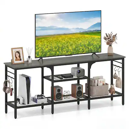 Front. Costway - Costway TV Stand for TVs up to 65",55" Long Entertainment Center with 4Open Storage Shelves - Oak & Black.