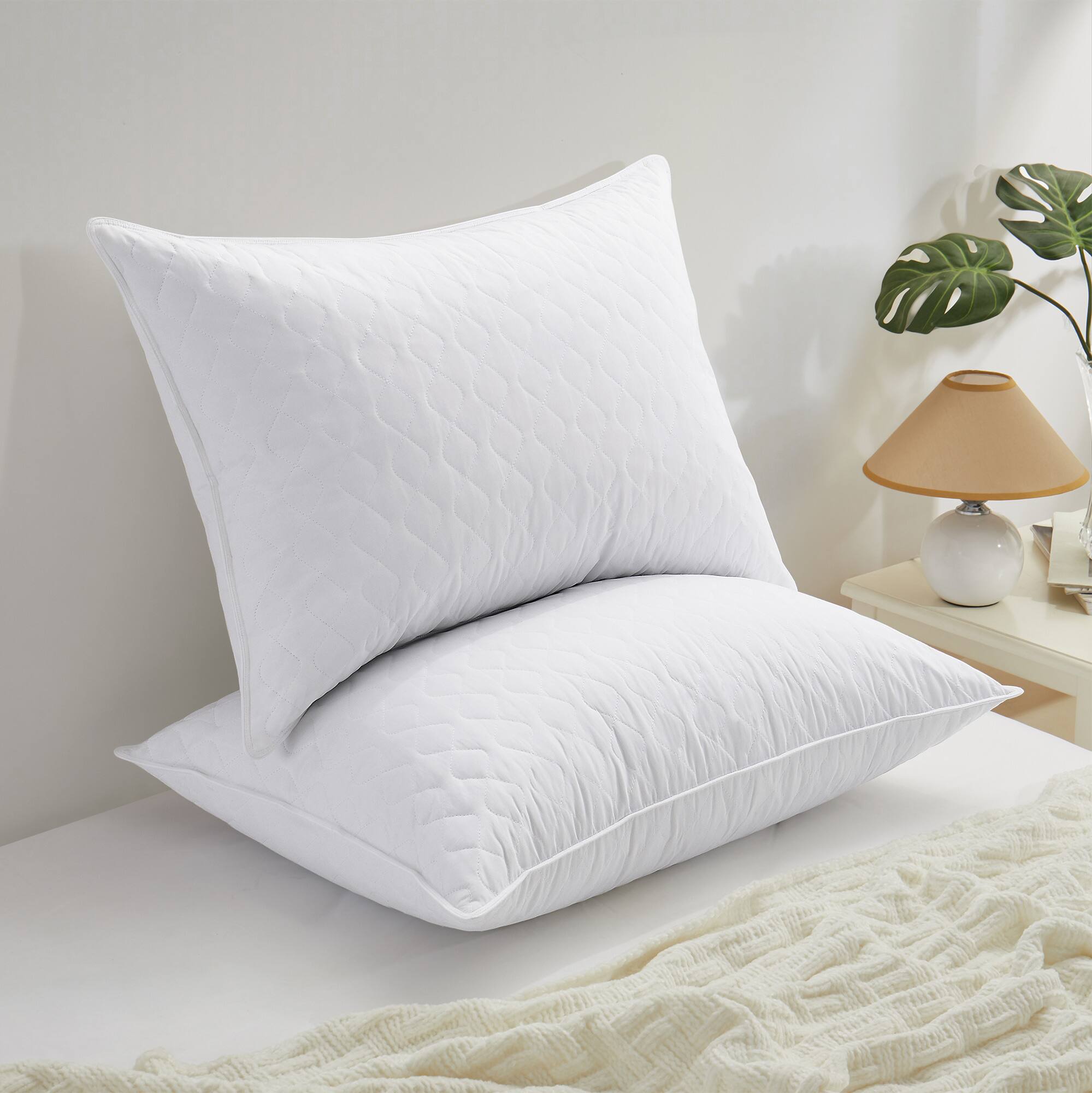 Angle. Peace Nest - Peace Nest 2 Pack Medium-Soft Goose Feather Pillows White Quilted Cover - White.