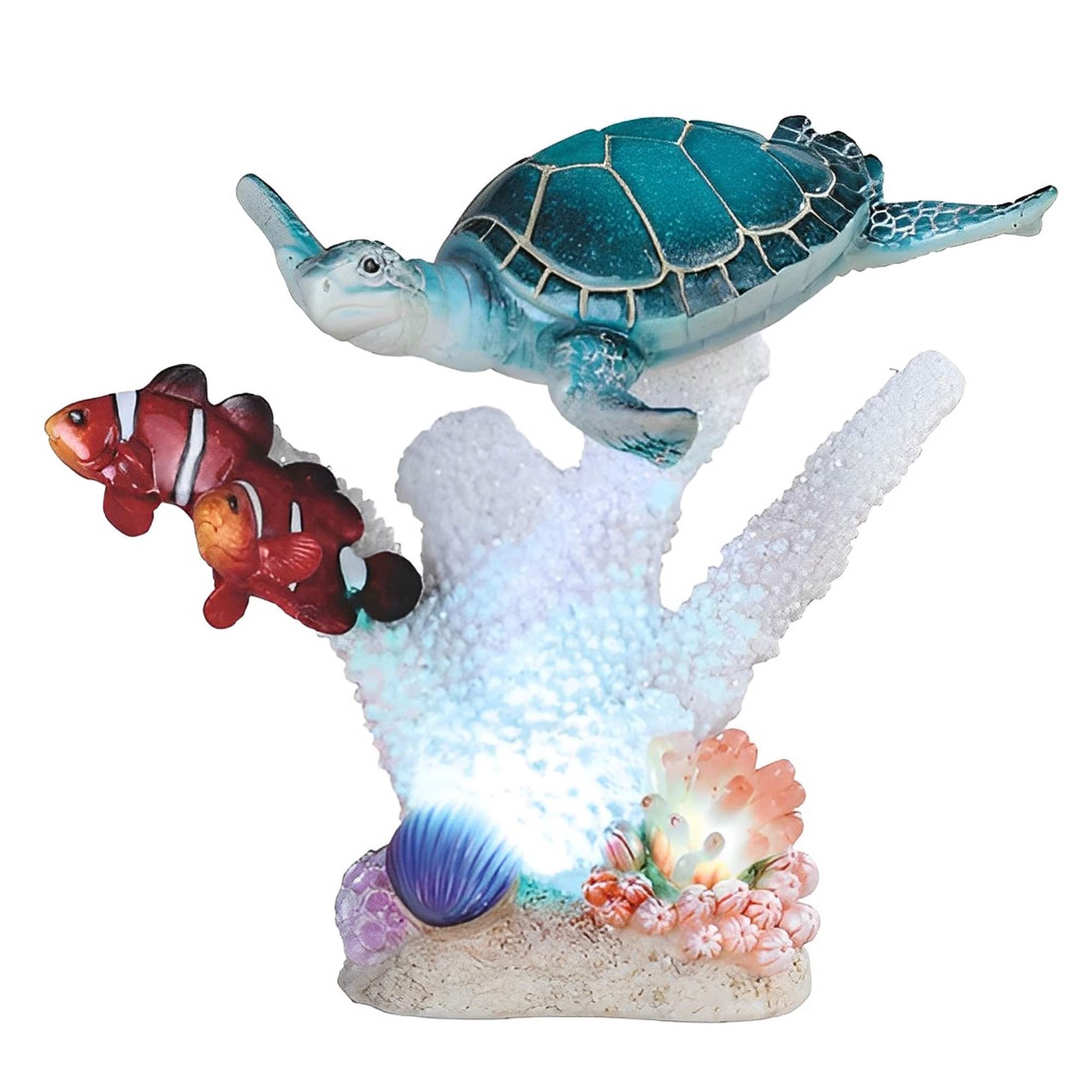 FC Design - 7.5"W Sea Turtle with Clownfish on Coral with LED Figurine Statue Office Desk Tabletop Home Decor Gift - Multi-Color