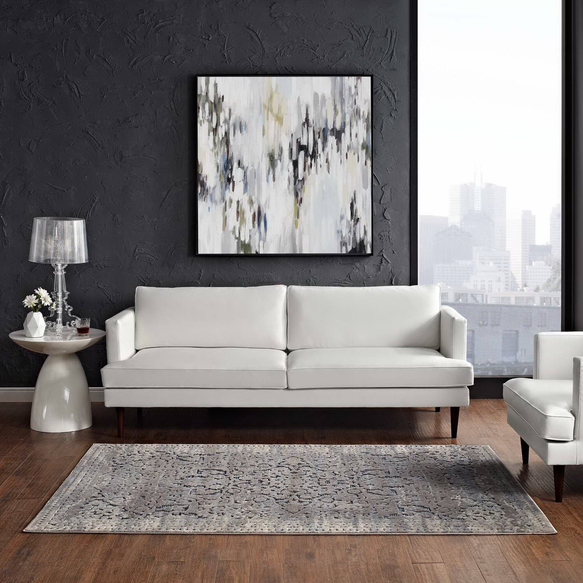 Left. Modway - Margarida Distressed Vintage Turkish Area Rug - Blue and Cream.
