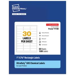 Avery - UltraDuty GHS Labels 1" X 2-5/8", 1500 Ct, Laser Printer - White