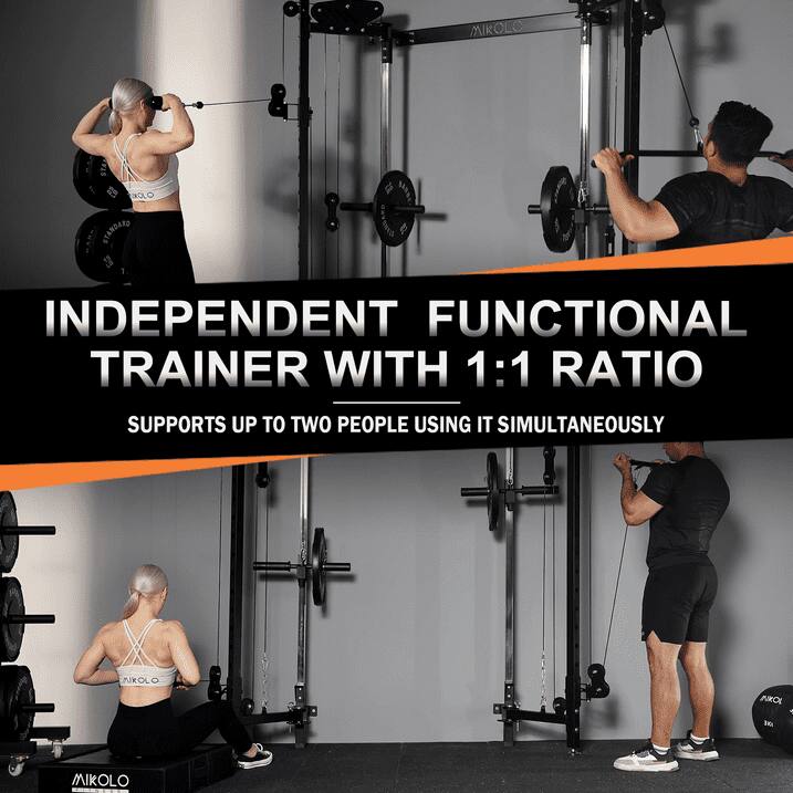 MIKOLO STADARD INDEPENDENT FUNCTIONAL TRAINER WITH 1:1 RATIO SUPPORTS UP TO TWO PEOPLE USING IT SIMULTANEOUSLY